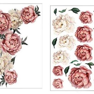 19 PCS Large and Medium Peony Rose Flowers Wall Decors Watercolor Stickers for Wall Background in Living Room Nursery Kids Bedroom Office and Work (Set of 2 Variants)