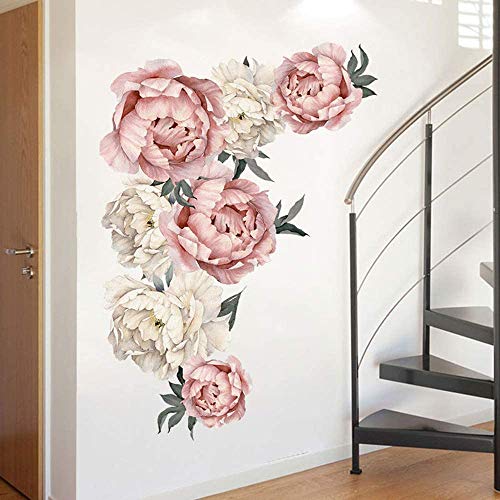 19 PCS Large and Medium Peony Rose Flowers Wall Decors Watercolor Stickers for Wall Background in Living Room Nursery Kids Bedroom Office and Work (Set of 2 Variants)