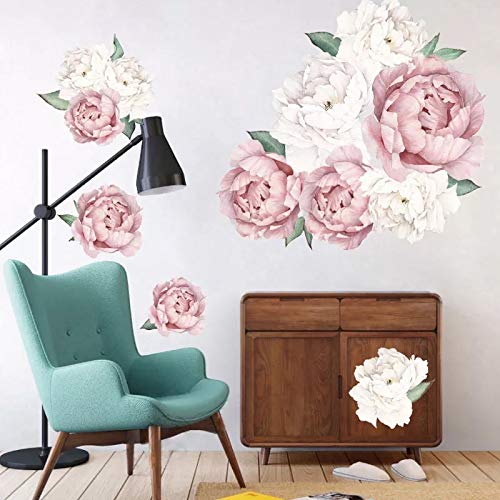 19 PCS Large and Medium Peony Rose Flowers Wall Decors Watercolor Stickers for Wall Background in Living Room Nursery Kids Bedroom Office and Work (Set of 2 Variants)