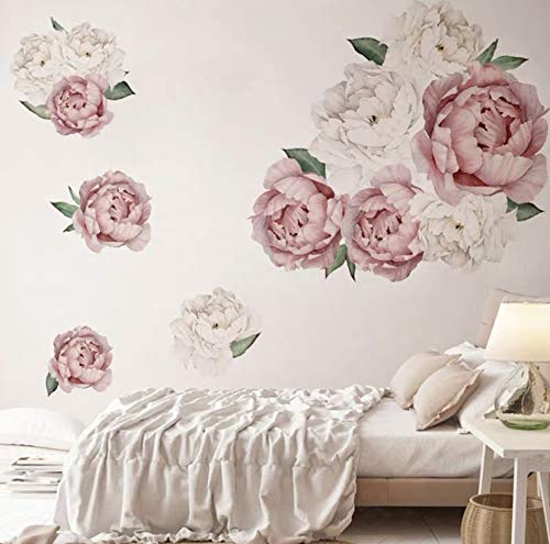 19 PCS Large and Medium Peony Rose Flowers Wall Decors Watercolor Stickers for Wall Background in Living Room Nursery Kids Bedroom Office and Work (Set of 2 Variants)