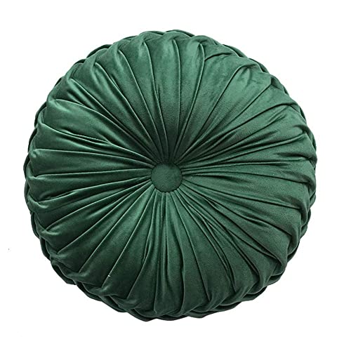 Teieas Round Throw Pillow Velvet Home Decoration Pleated Cushion for Couch Chair Bed Car Emerald Green