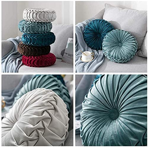 Teieas Round Throw Pillow Velvet Home Decoration Pleated Cushion for Couch Chair Bed Car Emerald Green