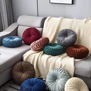 Teieas Round Throw Pillow Velvet Home Decoration Pleated Cushion for Couch Chair Bed Car Emerald Green