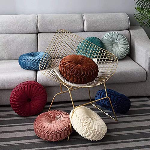 Teieas Round Throw Pillow Velvet Home Decoration Pleated Cushion for Couch Chair Bed Car Emerald Green