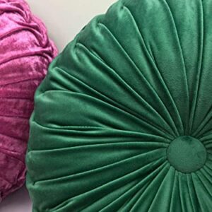 Teieas Round Throw Pillow Velvet Home Decoration Pleated Cushion for Couch Chair Bed Car Emerald Green