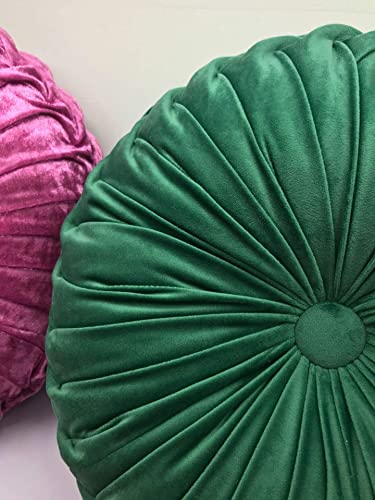 Teieas Round Throw Pillow Velvet Home Decoration Pleated Cushion for Couch Chair Bed Car Emerald Green