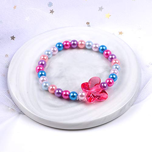 G.C Butterfly Beaded Bracelet for Girls Colorful Kids Gift Toy Stretchy Costume Jewelry Set Dress up Play Party Favors Present Crystal Friendship Jewelry for Baby Toddler Little Girl