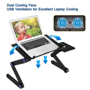 Laptop Table, Adjustable Laptop Bed Table, Laptop Computer Stand, Portable Laptop Workstation Notebook Stand Reading Holder with Large CPU Cooling Fan and Mouse Pad in Bed Couch Office Sofa