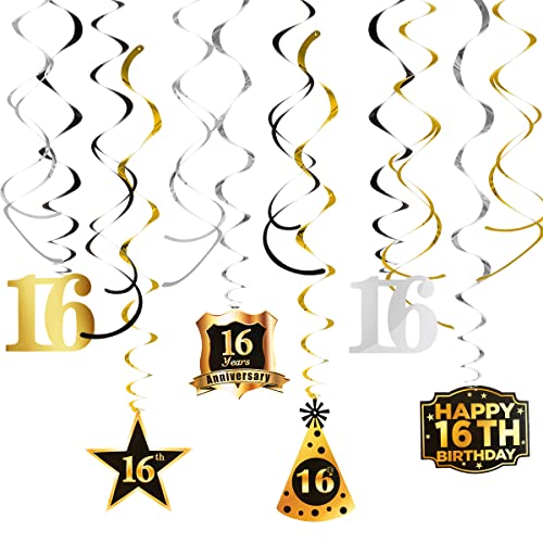 16th Birthday Decorations for Boys- Happy Birthday Banner Black and 16th Birthday Hanging Swirls, 16 Birthday Decorations Boy, 16 Birthday Decorations