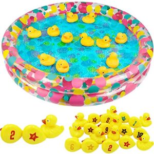duck pond matching game includes 20 ducks with numbers and shapes and 3' x 6" inflatable pool, memory game, water outdoor game for children, preschoolers, birthday party, carnival