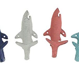 Set of 4 Cast Iron Coastal Shark Tail Wall Hooks Decorative Nautical Beach Bathroom Towel Or Coat Hanging Decor