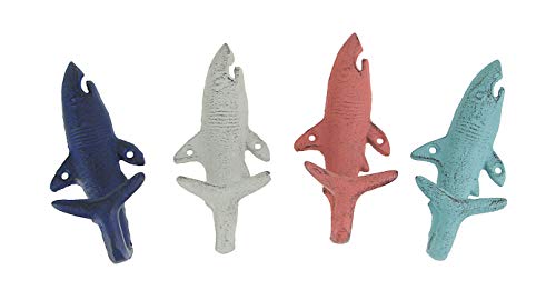 Set of 4 Cast Iron Coastal Shark Tail Wall Hooks Decorative Nautical Beach Bathroom Towel Or Coat Hanging Decor