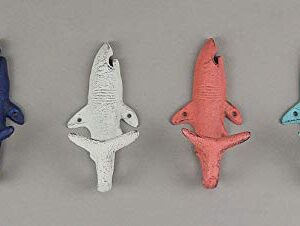 Set of 4 Cast Iron Coastal Shark Tail Wall Hooks Decorative Nautical Beach Bathroom Towel Or Coat Hanging Decor