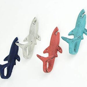 Set of 4 Cast Iron Coastal Shark Tail Wall Hooks Decorative Nautical Beach Bathroom Towel Or Coat Hanging Decor