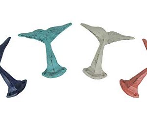 Set of 4 Cast Iron Whale Tail Wall Hooks Nautical Decorative Towel or Coat Hanging Beach House Coastal Accent Decor