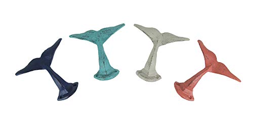 Set of 4 Cast Iron Whale Tail Wall Hooks Nautical Decorative Towel or Coat Hanging Beach House Coastal Accent Decor