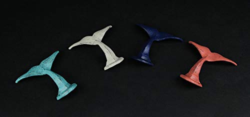 Set of 4 Cast Iron Whale Tail Wall Hooks Nautical Decorative Towel or Coat Hanging Beach House Coastal Accent Decor