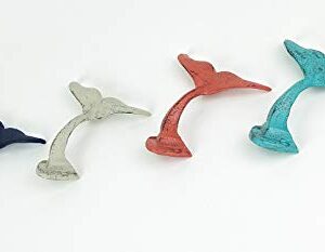 Set of 4 Cast Iron Whale Tail Wall Hooks Nautical Decorative Towel or Coat Hanging Beach House Coastal Accent Decor