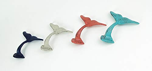 Set of 4 Cast Iron Whale Tail Wall Hooks Nautical Decorative Towel or Coat Hanging Beach House Coastal Accent Decor