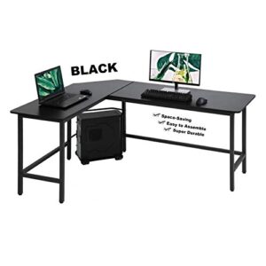 modern computer desk gaming desk pc office l shaped desk with free cpu stand, best wood steel home large work space corner study desk workstation, space-saving, easy to assemble, super durable - black