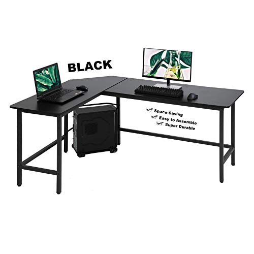 Modern Computer Desk Gaming Desk PC Office L Shaped Desk with Free CPU Stand, Best Wood Steel Home Large Work Space Corner Study Desk Workstation, Space-Saving, Easy to Assemble, Super Durable - Black