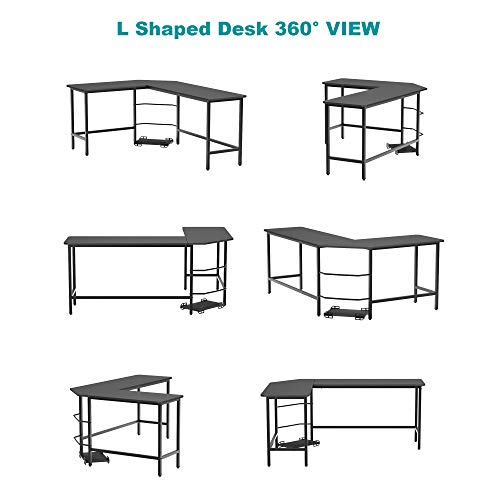 Modern Computer Desk Gaming Desk PC Office L Shaped Desk with Free CPU Stand, Best Wood Steel Home Large Work Space Corner Study Desk Workstation, Space-Saving, Easy to Assemble, Super Durable - Black