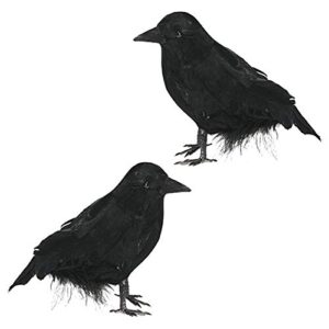 2 pcs halloween realistic crows black feathered standing crows artificial fake birds ravens set for christmas outdoor indoor party props supplies decorations handmade life-like lifesize crow model