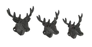 zeckos set of 3 rustic brown cast iron deer head decorative wall hooks lodge décor 4.25 inches long
