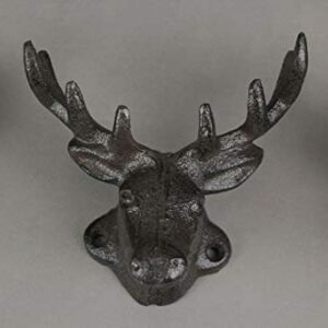 Zeckos Set of 3 Rustic Brown Cast Iron Deer Head Decorative Wall Hooks Lodge Décor 4.25 Inches Long