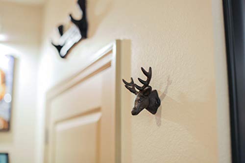 Zeckos Set of 3 Rustic Brown Cast Iron Deer Head Decorative Wall Hooks Lodge Décor 4.25 Inches Long