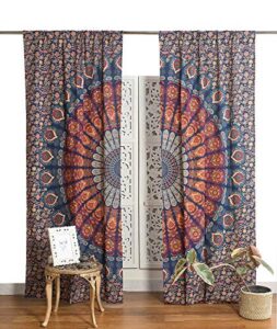 shiranya 100% cotton multicolor indian mandala curtains tapestry bohemian window curtain panels pair (size-83x38 inch) set of 2