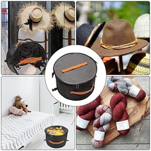 Foldable Hat Box,Round Hat Storage Box with Lid, Stuffed Animal Toy Storage Box, Large Pop-Up Hat Storage Bag, Men and Women Travel Hat box, 17 In Black