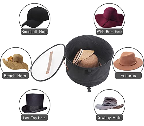 Foldable Hat Box,Round Hat Storage Box with Lid, Stuffed Animal Toy Storage Box, Large Pop-Up Hat Storage Bag, Men and Women Travel Hat box, 17 In Black