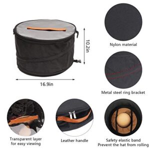 Foldable Hat Box,Round Hat Storage Box with Lid, Stuffed Animal Toy Storage Box, Large Pop-Up Hat Storage Bag, Men and Women Travel Hat box, 17 In Black