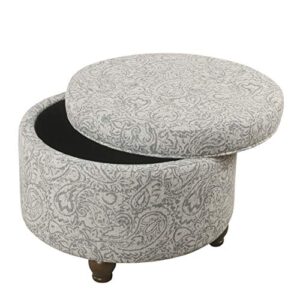 Homepop Home Decor | Upholstered Round Storage Ottoman | Ottoman with Storage for Living Room & Bedroom, Gray Floral