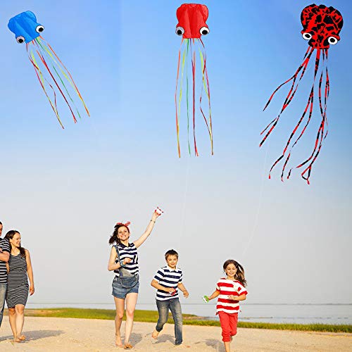 Motiloo Octopus Flyer Kite - Kite-Pack with 3 Spotty Colors, Easy to Fly - Perfect for Beginners, Kids, and Adults