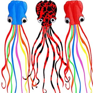 motiloo octopus flyer kite - kite-pack with 3 spotty colors, easy to fly - perfect for beginners, kids, and adults