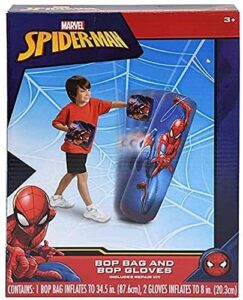 spiderman spider-man inflatable bop bag & bop gloves set kids punching bag with gloves, freestanding superhero blow up bouncing boxing bag for exercise, durable heavy duty indoor and outdoor - 34.5"