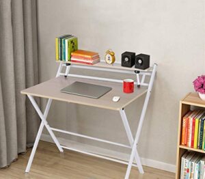 youmymine folding study computer desk - writing desk portable small lazy foldable table laptop desk for small space,free installation home office desk (white)