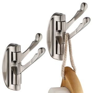 kokosiri swivel hooks solid metal foldable towel hooks with multi three rotating arms swing arm triple robe hook hanger, wall mounted, brushed nickel, b1009br-p2
