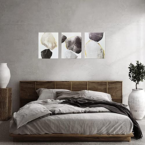 Stone Zen Nature Themed Prints Artwork Rock With Golden edge Canvas Wall Art Home Decoration for Bedroom Living Room Bathroom Painting