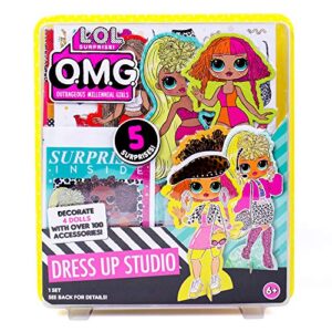 lol omg dress up studio by horizon group usa, decorate 4 dolls with over 100 accessories, diy fashion craft kit, mix & match fabrics & patterns, use gemstones, stickers & more