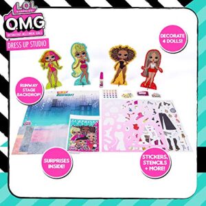 LOL OMG Dress Up Studio by Horizon Group USA, Decorate 4 Dolls with Over 100 Accessories, DIY Fashion Craft Kit, Mix & Match Fabrics & Patterns, Use Gemstones, Stickers & More