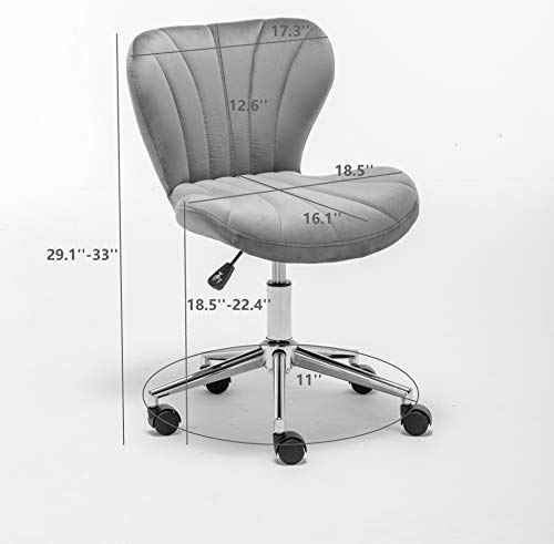 BTEXPERT Residential Office Desk Work Chair Classic Style Velvet 360 Swivel Modern Contemporary Sturdy Castors, Gray