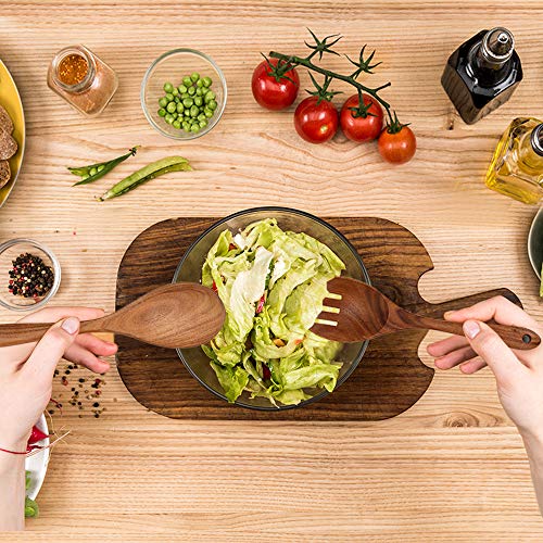 Wooden Acacia Salad Servers 10-inch, Set of 2, Salad Spoon and Fork Set, 100% Natural Hand Carved Wooden Utensils for Serving Salad