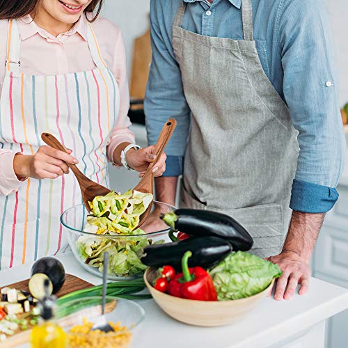 Wooden Acacia Salad Servers 10-inch, Set of 2, Salad Spoon and Fork Set, 100% Natural Hand Carved Wooden Utensils for Serving Salad