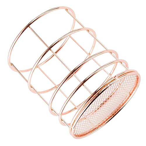 SUYING Hollow Pen Holder Pot, Wrought Iron Makeup Brushes Holder, Desk Tidy Stationery Organizer, Metal Mesh Storage Basket for Home Office