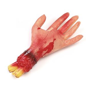 kaliosy halloween blood hand fake human arms bloody hands horror realistic severed arm, scary prank arm props for halloween april fool's day carnival dress party outside inside haunted house decor