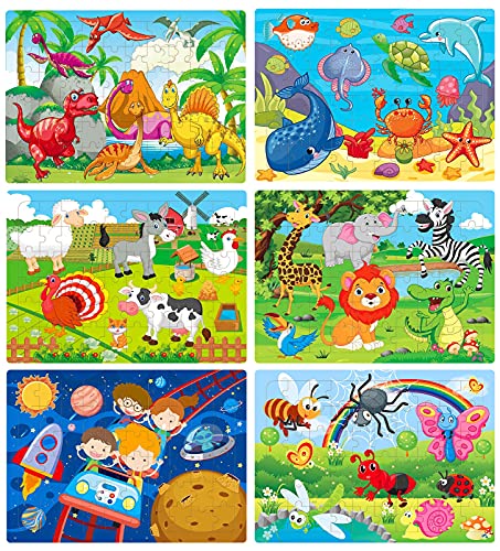 (6 Puzzles*60 Piece) Puzzles for Kids Ages 4-8, Wooden Jigsaw Puzzles 60 Pieces Preschool Toddler Puzzles Set for Boys and Girls