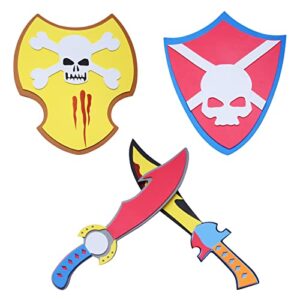 Dual Foam Sword and Shield Combo Playset - Medieval Combat Weapons, Pretend Play Toys Set for Game Boy, 4 PCS Kids Games Toy Sword and Shield, Outdoor Toys for 3 Year Old Boys